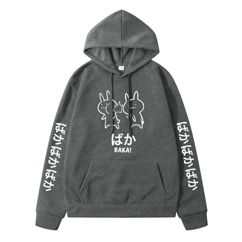 

2020 Baka Rabbit Slap Hoodies Japan Anime Funny Cute Thick Hoody High Quality Black Japanese Sweatshirt Pullover