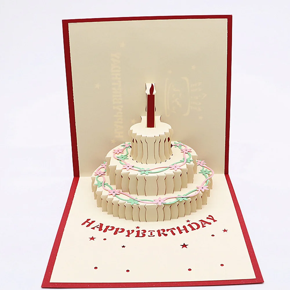 День рождения поздравительные открытки подарки 3D Pop Up Лазерная резка торт