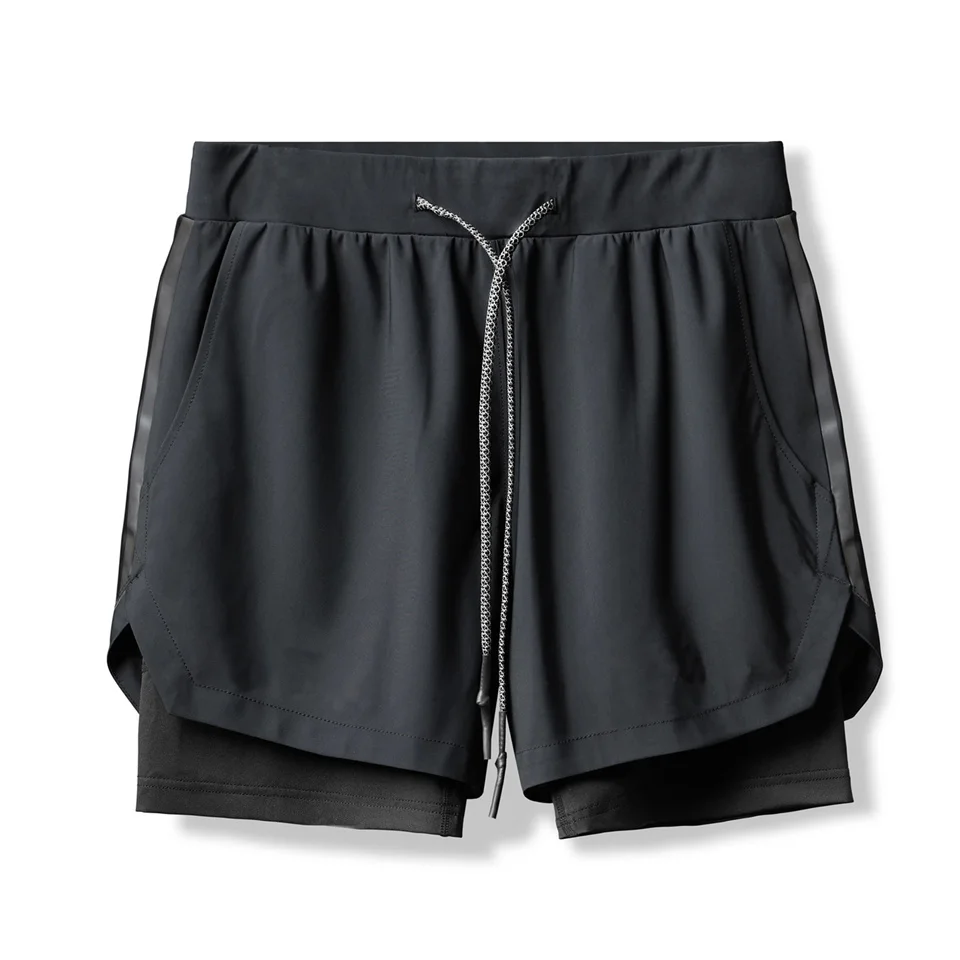 

Men Quick Drying Double Layer Woven Sports Shorts Gyms Workout Compression Loose Lace-up Elastic Shorts 5 Sizes Avaliable