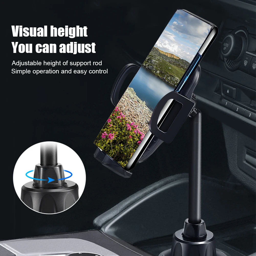 

Car Cup Holder Multifunctional Telescopic Phone Mount Automobile One Button Release Easy Install 360 Degrees Rotation Universal