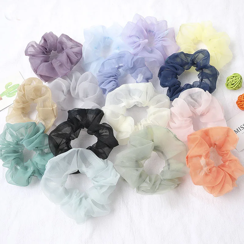

New Organza/Chiffon Solid Color Hair Scrunchies Women Elastic Hair Bands Headwear Ponytail Holder Chiffon Hair Accessories