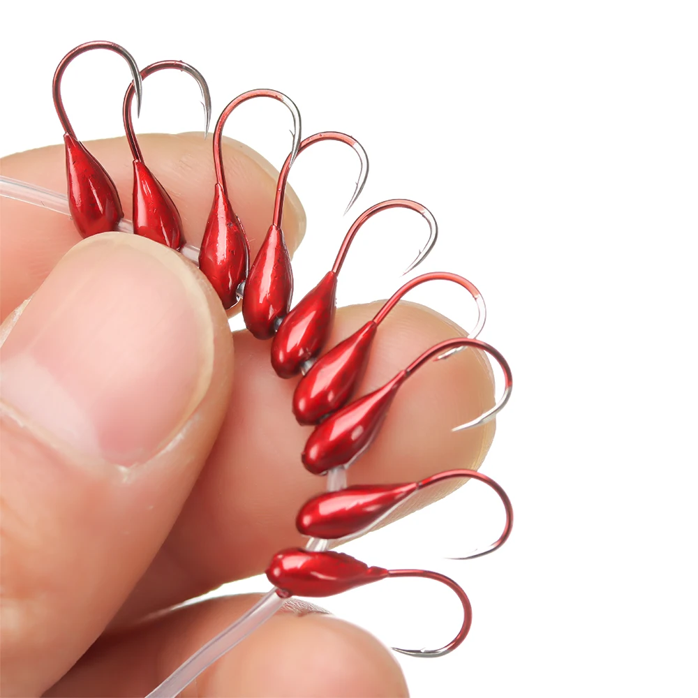 10Pcs Red Worm Overturned Head Lifelike Lure Bait Carp Fishing Hooks 0.3#0.5#0.8# Tackle Kit Winter Ice Lake Accessory |