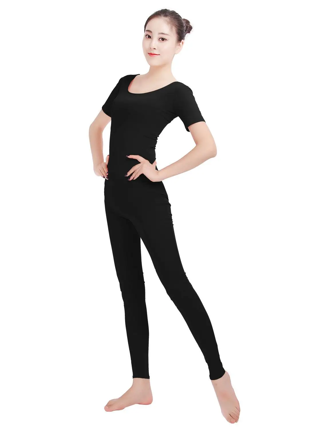 Ensnovo женский балетный комбинезон с коротким рукавом гимнастический трико для