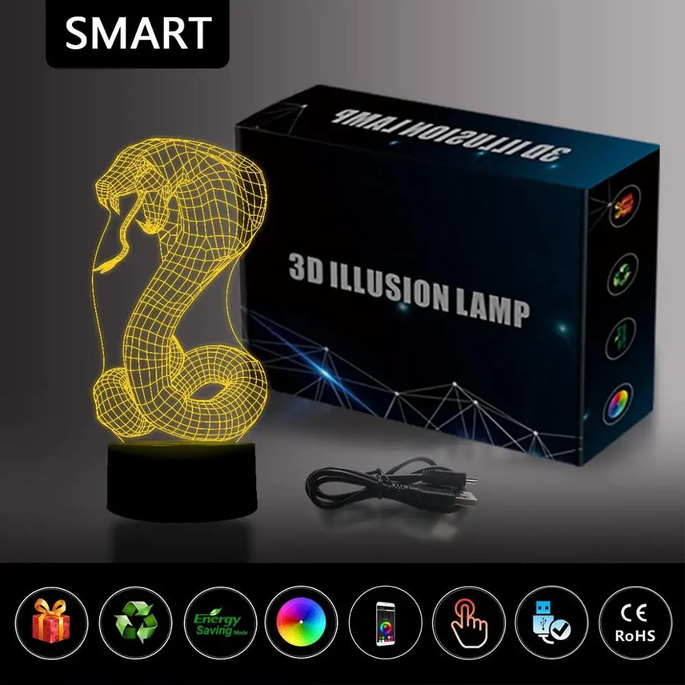 NiteApps 3D Cobra светодиодный ночник настольная лампа Иллюзия подарок на день рождения