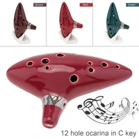 12 holes ocarina ceramic alto mid tone tonec flute instrument red green brown