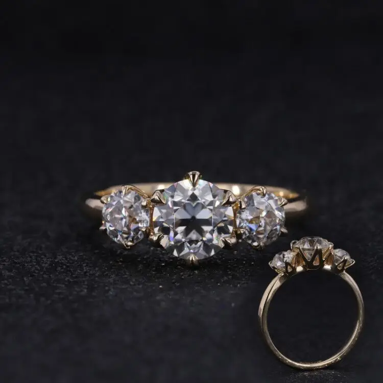 Кольцо с тремя камнями 9K муассанит драгоценный камень ОЭК романтическое