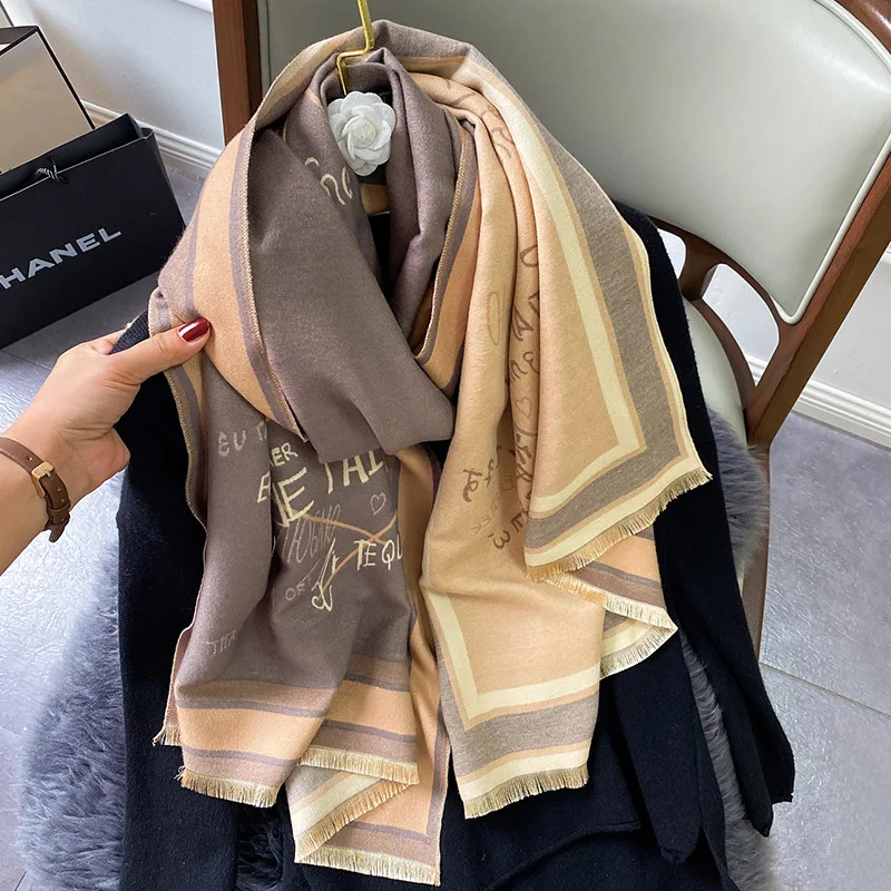 

2020new 36 languages say love you autumn and winter imitation cashmere women's scarf double sided thickened warm windproof shawl