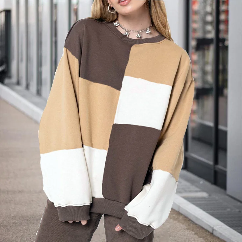 

Butterfly Print Brown Splicing Loose Oversized Sweatshirt Women Harajuku Hoodie New Autumn Casual Fashion Sudaderas Para Mujer