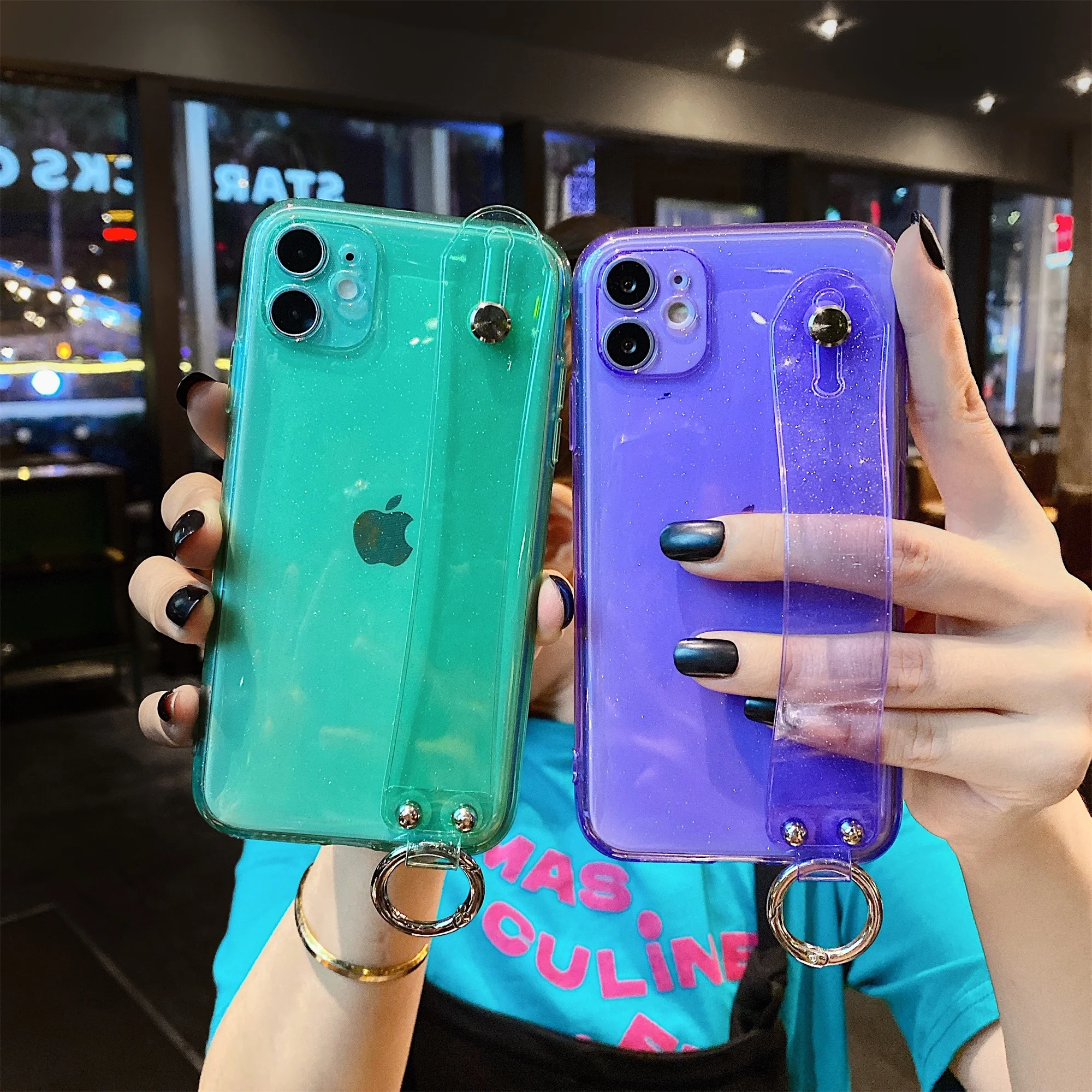 

Wrist Strap Transparent Glitter Holder Phone Case for IPhone 11 Pro X XR XS MAX 6 6s 7 8 Plus SE Soft TPU Silicone Back Cover
