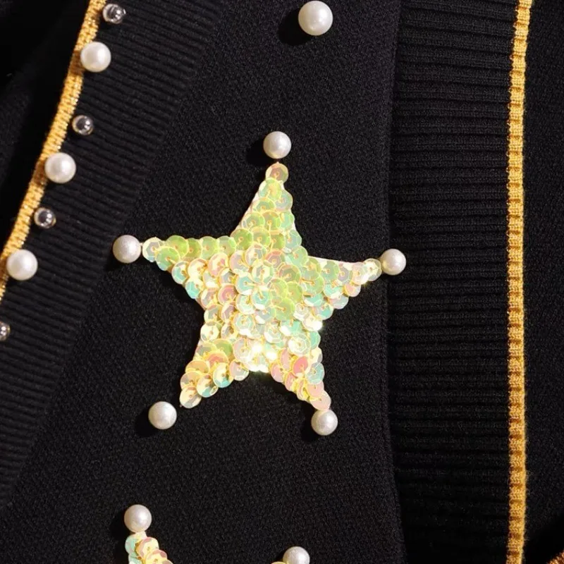 

Design Sense Sweter Cardigans Star Embroidery Retro Knitted Cardigan Batwing Sleeve Vintage Cardigan V-neck Top