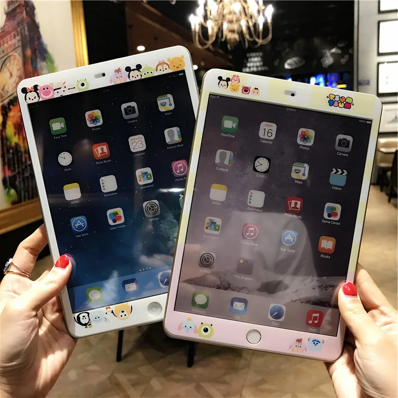 

Disney Minnie cartoon screen tempered film for iPad Pro 9.7inch/2017/2018 9.7 inch/2/3/4 9.7 front film flat tempered color film