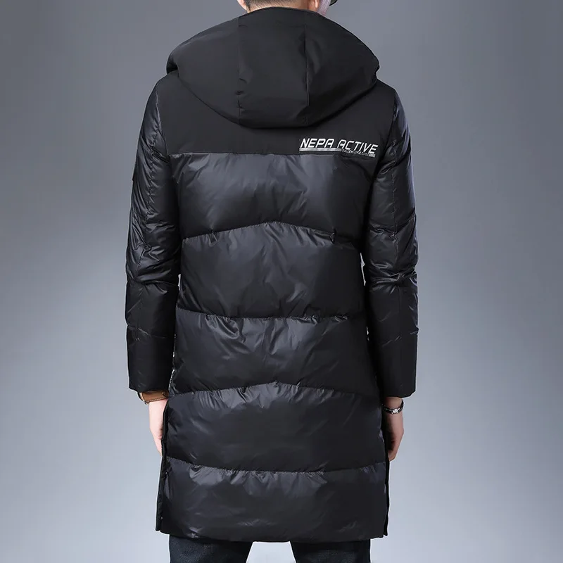 

High Quality Men Winter White Goose Down Parka Thick Warm Hooded Outwear Black Glossy Men's Down Coat Men's Down Jacket
