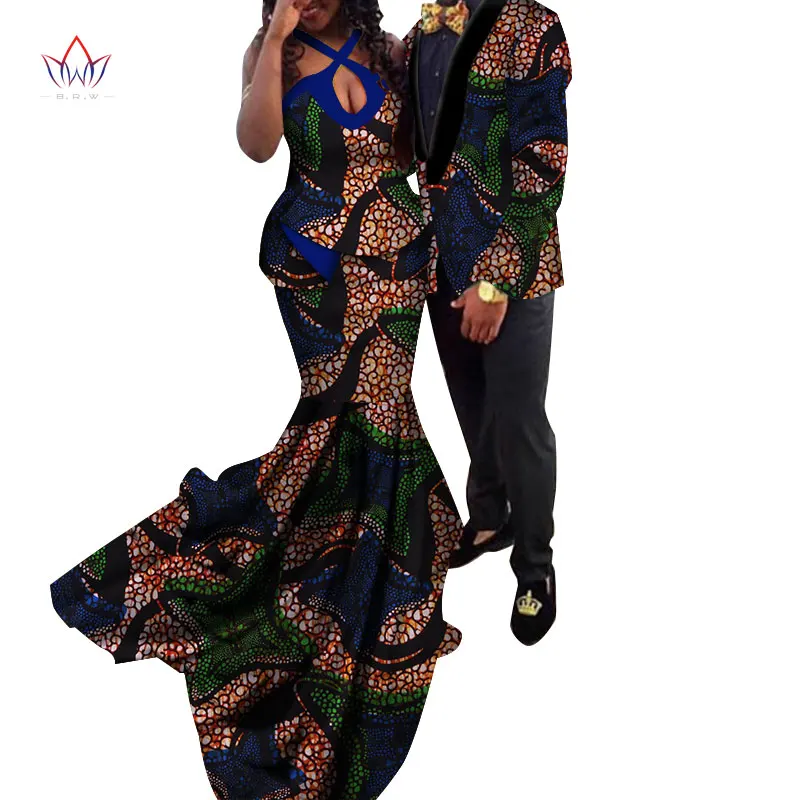 5 African Couple Clothes African Dresses for Women Bazin Riche Long Evening Dresses African Men Jacket Coat Clothing WYQ154 - Color: 5
