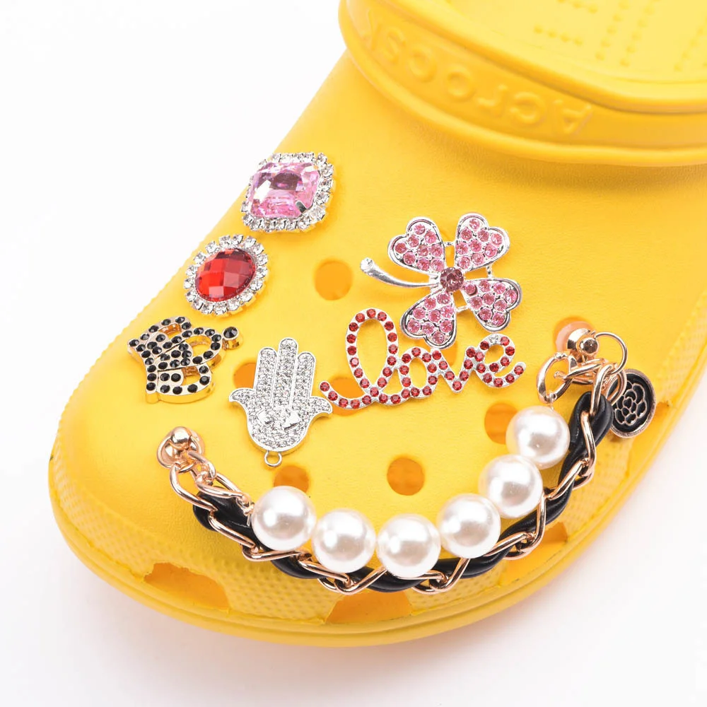 Brand Designer  Croc Shoe Charms Bling Rhinestone Metal Accessories For Girls Shoe Decoration  Gifts