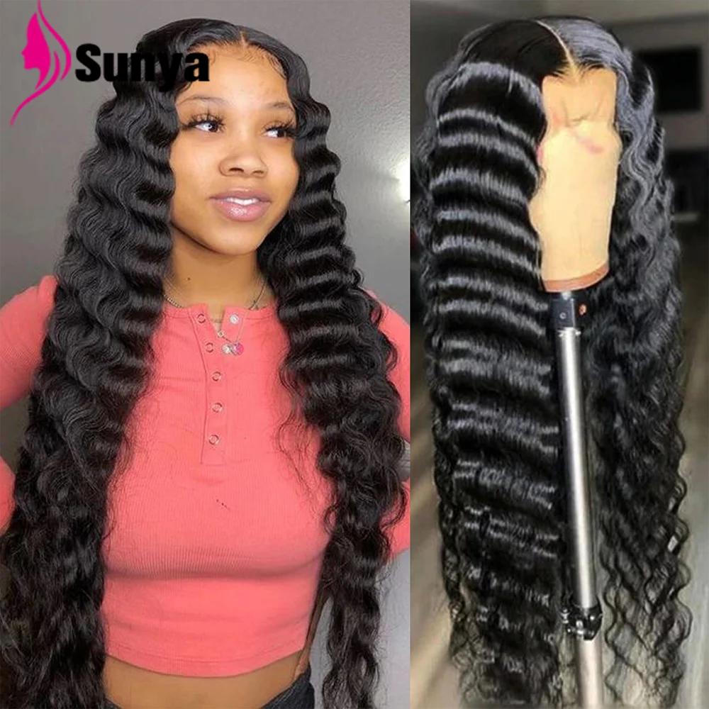 

Sunya Deep Wave 13x4 Transparent Lace Frontal Wigs 150 Density Human Hair Wigs Remy Hair Hd Swiss Lace Natural Hairline