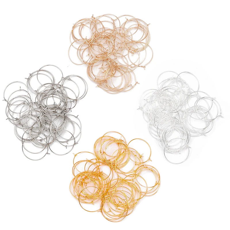 

50pcs/lot 20 25 30 mm Gold Silver Color Hoops Earrings Big Circle Ear Wire Hoops Earrings Wires For DIY Jewelry Making Supplies