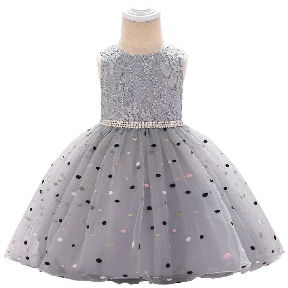 

Summer Little Girl Ball Gowns Trendy Princess Dresses Elegant Mesh Dot Bow Baby Girls Sleeveless Birthday Wedding Party Dress