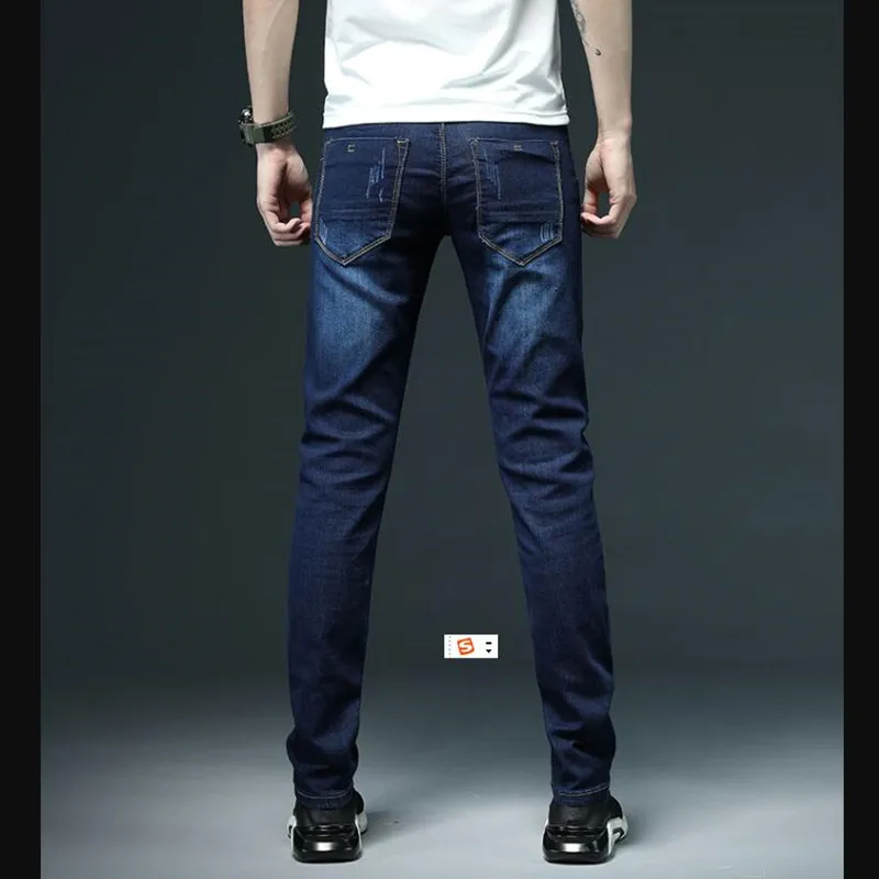 

New 2020 Brand Young Men's Fashion Skinny White Jeans Cotton Stretch Mens Slim Feet Pants Khaki Blue Black Gray Denim
