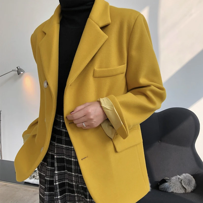 

Winter women's casual solid color single-breasted pocket decoration loose jacket