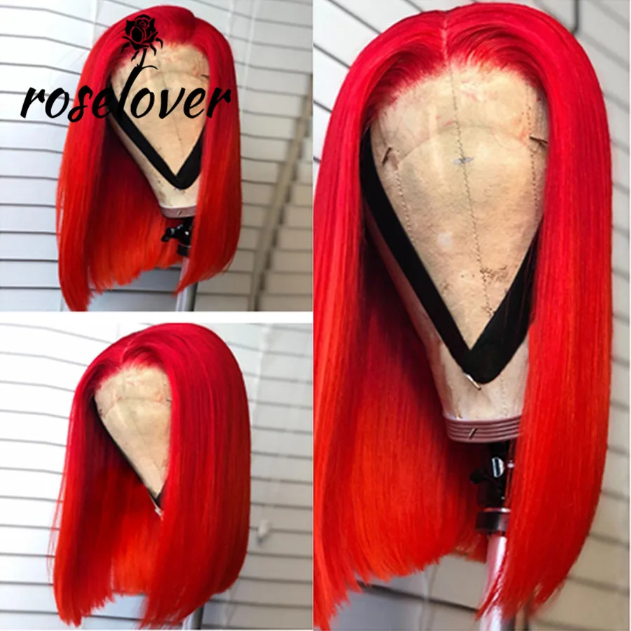 

Colored Lace Part Wigs Human Hair 150% Deep Part Pre Plucked Red Lace Front Wig with Baby Hair Straight Peruvian Remy Hair