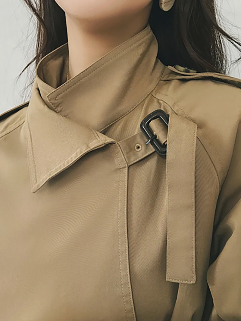 Women Trench Coat Autumn Casual Belt Waist Long Coat Turn Down Collar Long Sleeve Windbreaker Trench Fashion Outwear