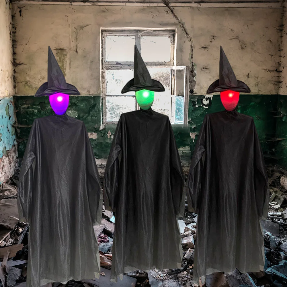 

3pcs Halloween Colorful Glowing Witches Voice Haunted House Party Sound Control Induction Holding Hands Witches Decoration