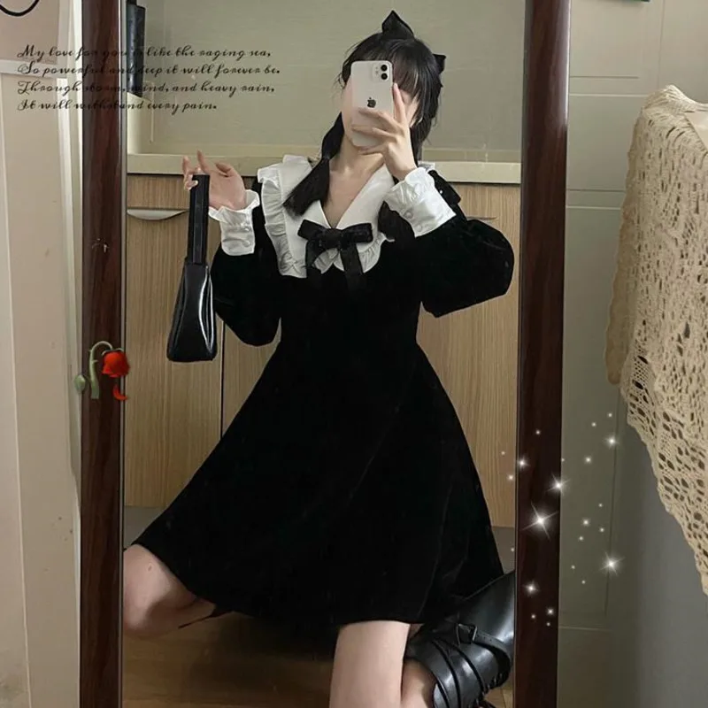 Женское вечернее платье с бантом черное элегантное в стиле Харадзюку длинным