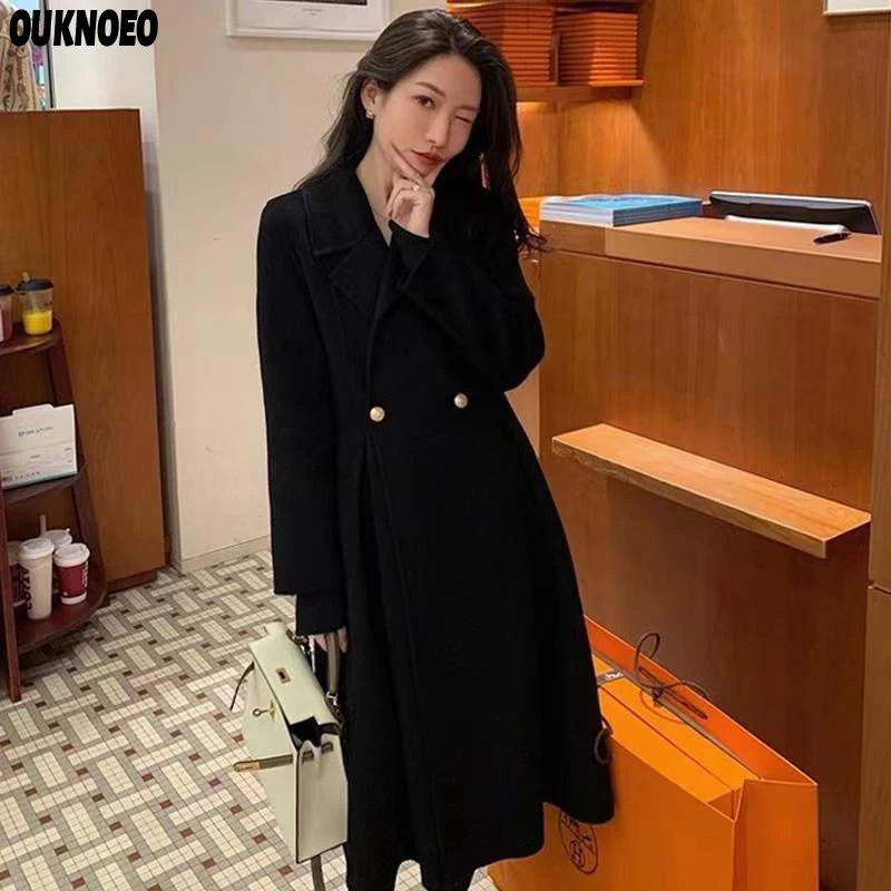 

Women's Long Coat Elegant Wool Coat With Belt Solid Color Korean Long Sleeve Chic Outerwear 2021 Autumn Winter Women Thick Coat