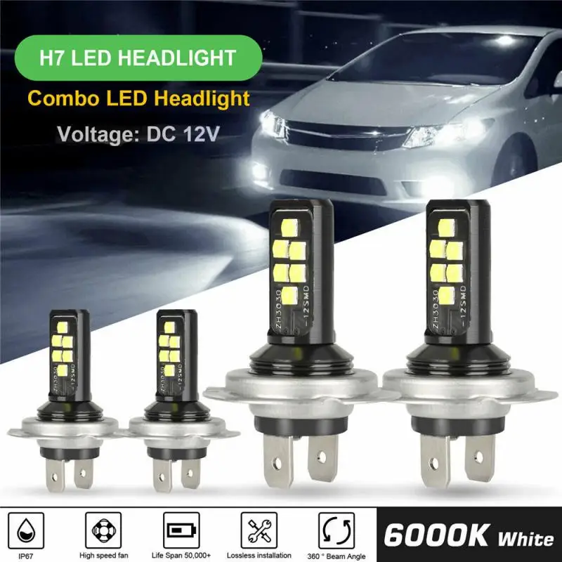 

Car Headlight Bulb Auto Fog Light 2pcs H4 H7 LED Bulbs High And Low Beam 60W 52000LM Fast Cooling 12V Car Light Assembly