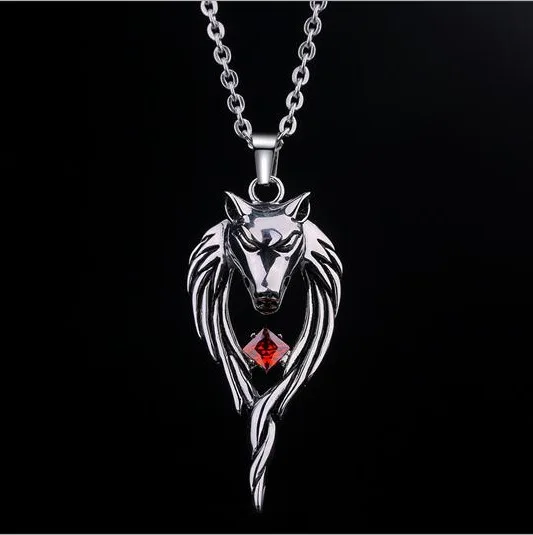 Ожерелье мужское из титановой стали с подвеской в виде головы волка | Ожерелья