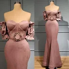 Пыльное розовое платье-Русалка с открытыми плечами для выпускного вечера, женское вечернее платье с бусинами и полурукавами, арабское платье 2021