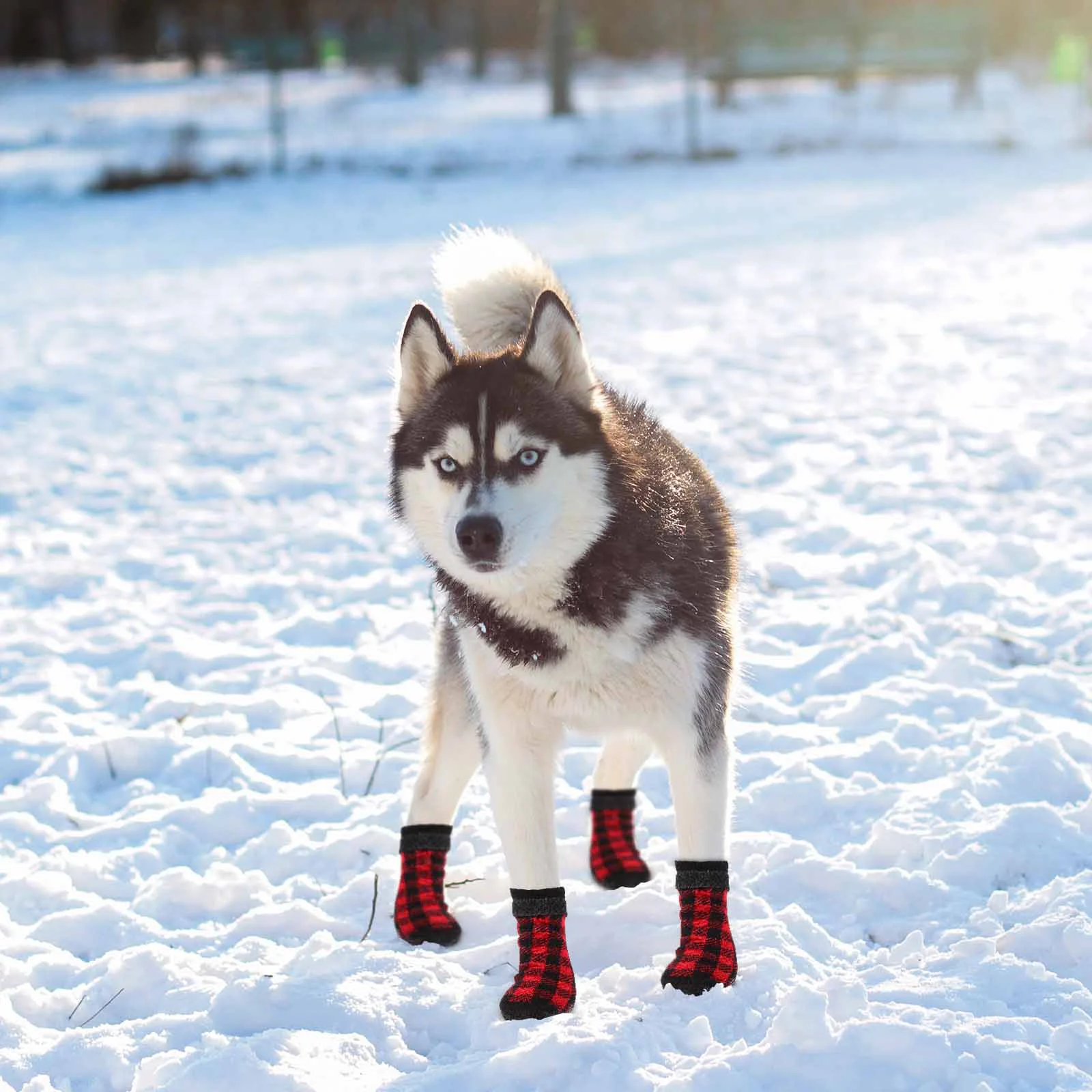 

Носки для домашних животных с рождественской тематикой, 4 шт., нескользящая теплая обувь, Защитные носки для лап домашних животных