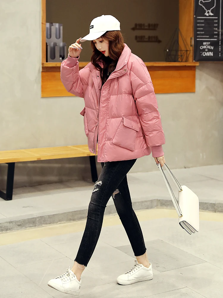 Пуховик женский на белом утином пуху модная короткая куртка с воротником стойкой