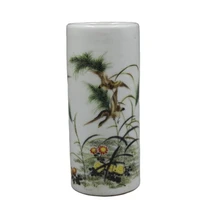chinese old porcelain pastel flowers and birds pen container