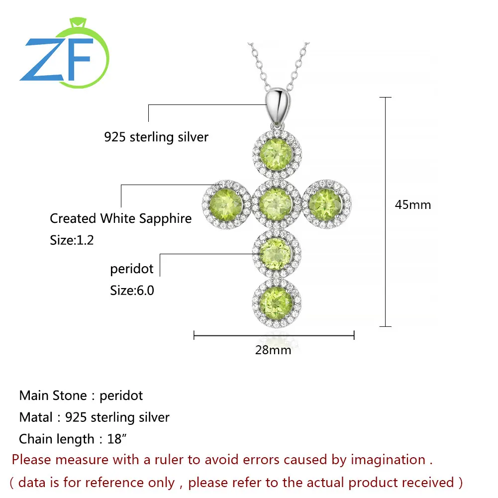 

GZ ZONGFA Hot Selling natural Peridot Gem 925 Sterling silver cross pendant women fine jewelry necklace