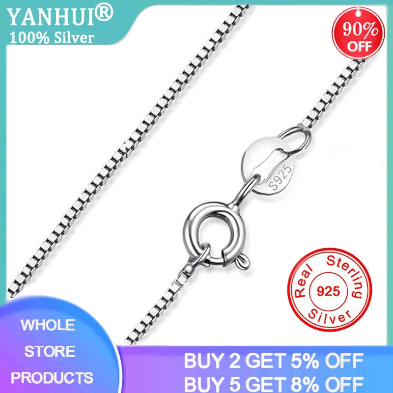 

YANHUI With Certificate Silver 925 Necklace Women 1.0mm Chain 925 Sterling Silver Jewelry Box Chain Necklace 40/45cm Pick Length