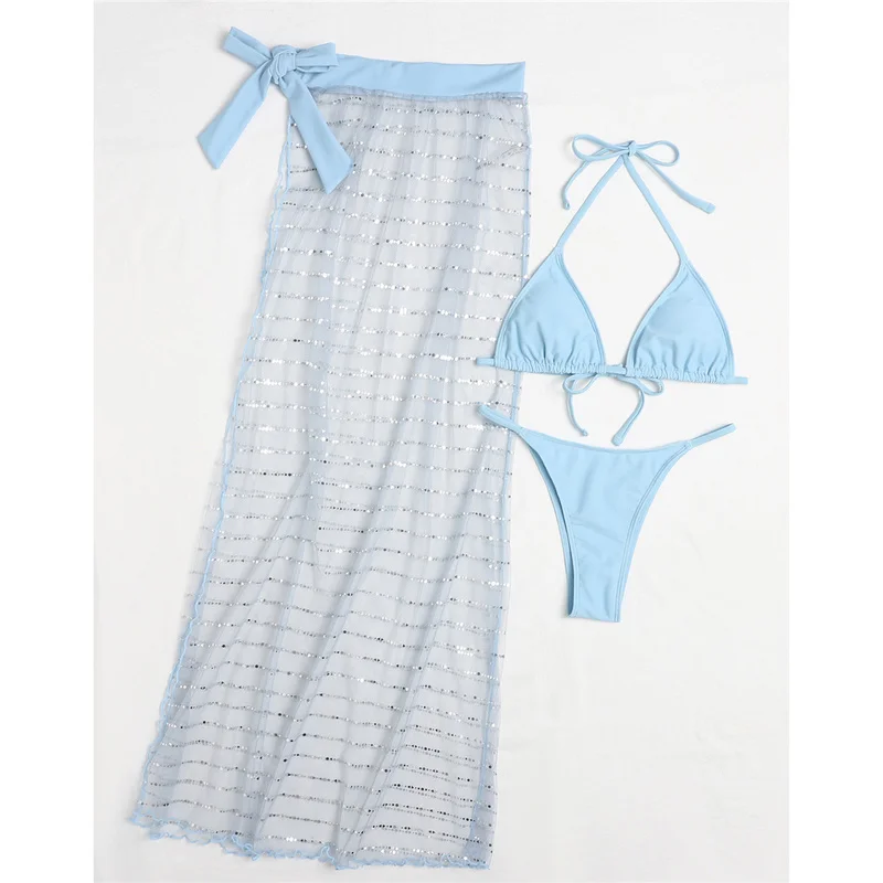 Новый сексуальный Блестящий купальный костюм из 3 предметов Женская юбка с