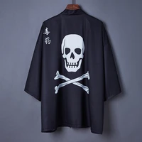 5010 black skull printed kimono jacket men hip hop jacket unisex cardigan sunscreen men coat unisex loose thin kimono outerwear