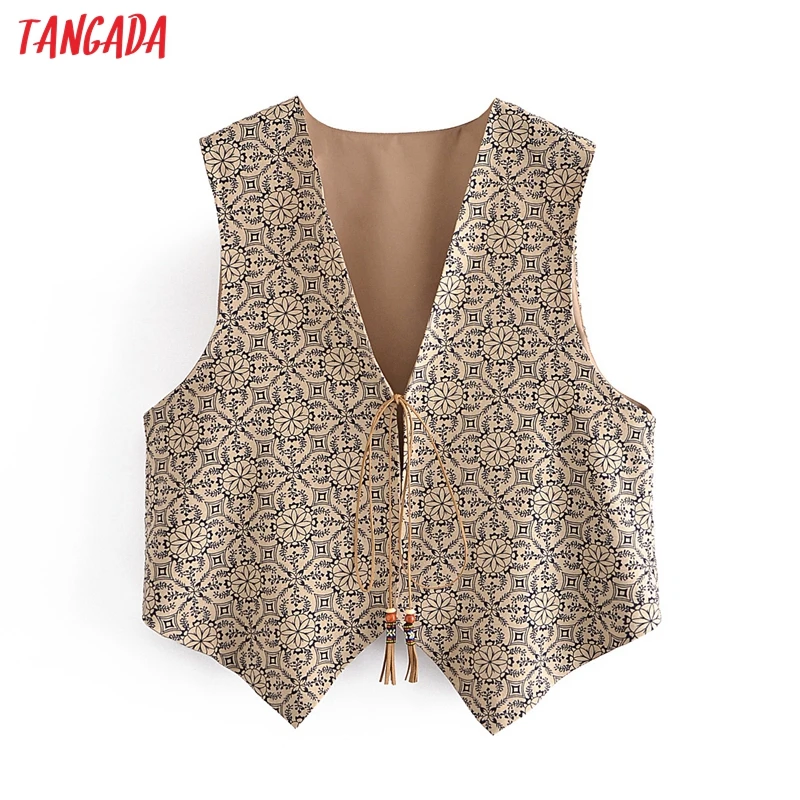 Tangada женские 2021 Модные Платья с цветочным принтом С бахромой в Европейском стиле