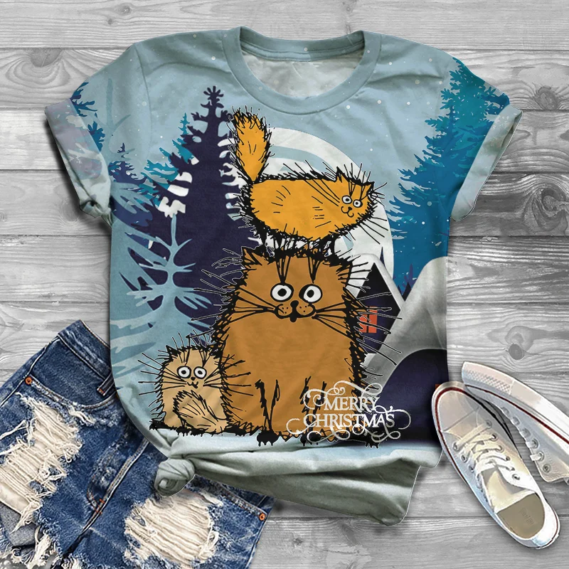 

2021 new hot-selling short-sleeved summer 3DT shirt kitten print short-sleeved couple T-shirt animal top streetwear