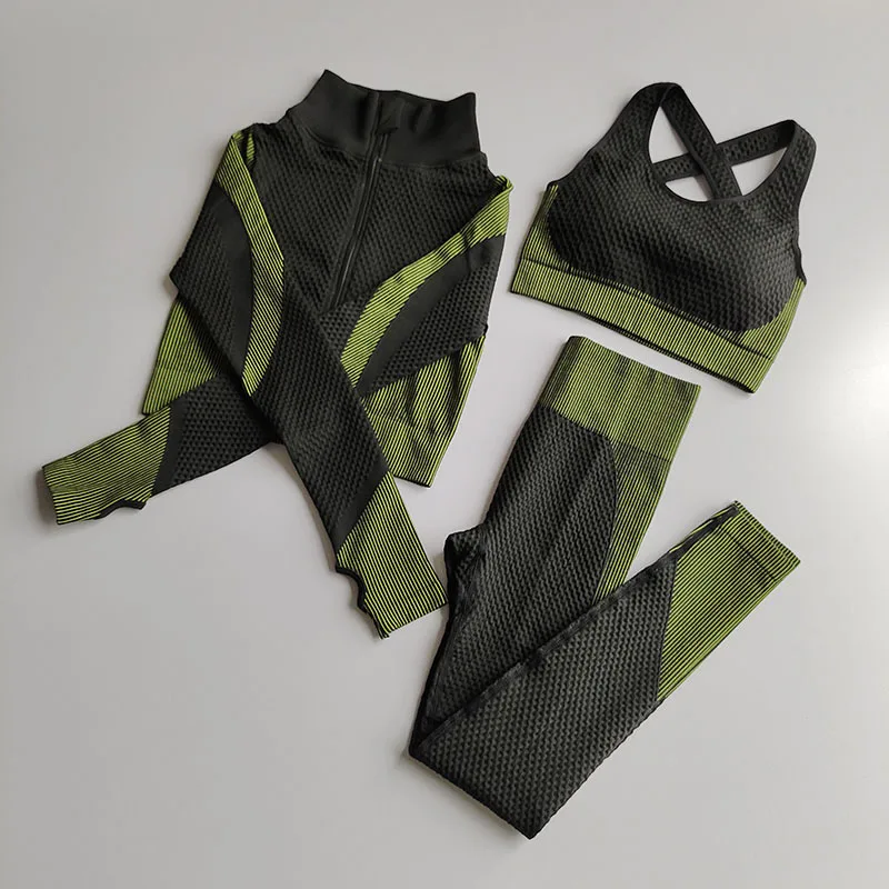 3 шт. Женский бесшовный комплект для занятий йогой и фитнесом|Комплекты йоги| |