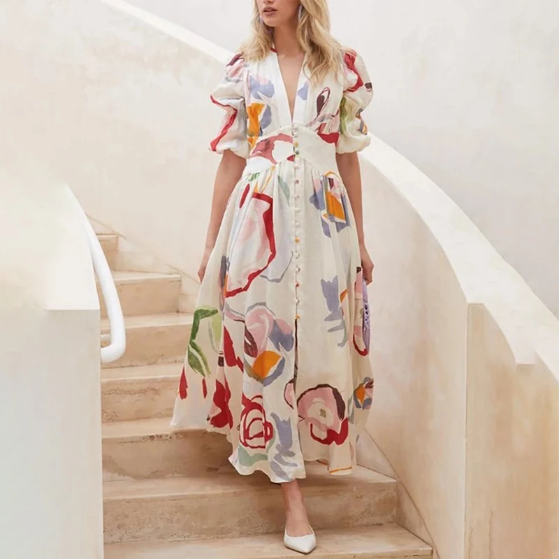 

3XL Plus Size Women Dresses African Print Floral Boho Long Dress Chiffon Summer Clothes Kaftan Gown Robe Femme Africaine 2021