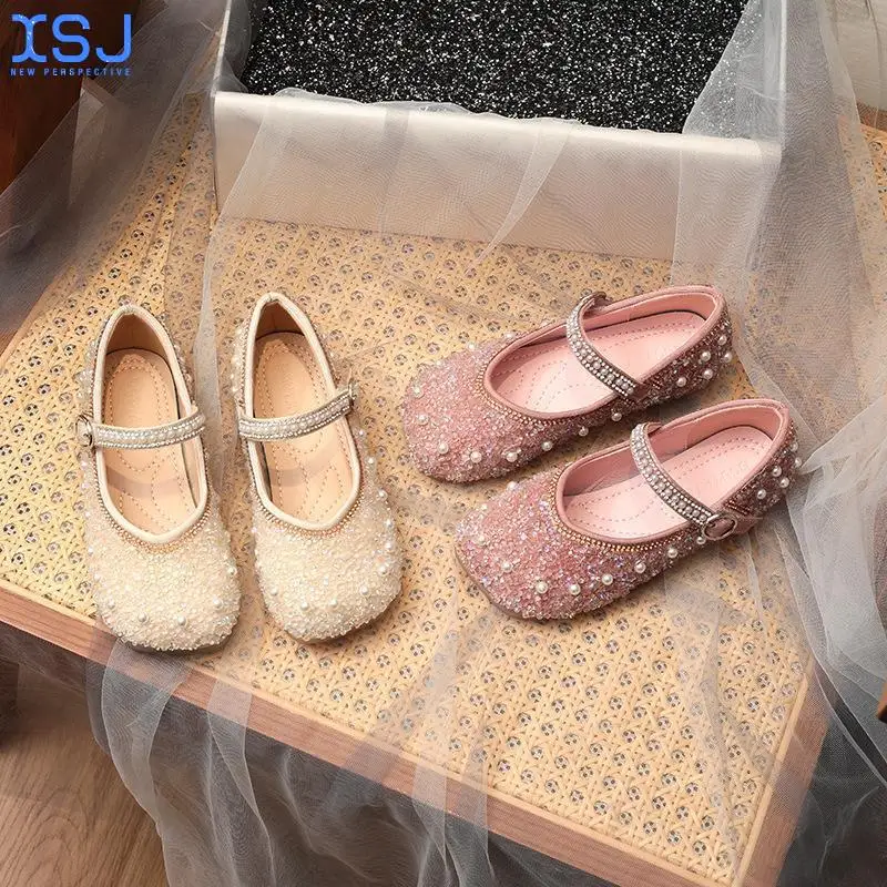 

Girls' Leather Shoes Children's Soft-Soled Crystal Princess Shoes, Spring and Autumn New Girl Performance Shoes Summer