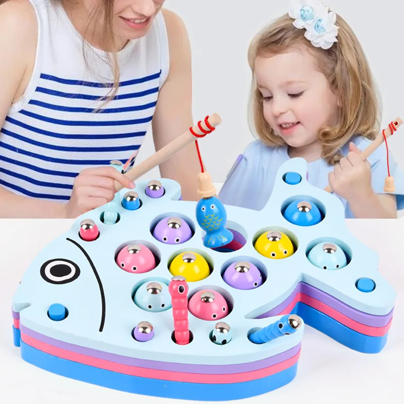

Multifunctional Children Magnetic Fishing Catch Insect Thress In One Wooden Baby Enlightenment Shape Recognition Preschool Toys