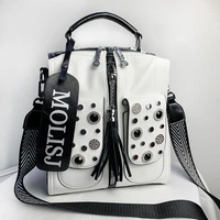 rivet tassel bags for women shoulder ita bag top handle handbag tote large capacity dual use sac a main 2021 fashionable purses