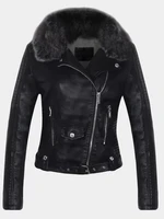 ftlzz new women winter faux leather jacket warm large fur collar lady motorcycle pu faux soft leather white black pink coat