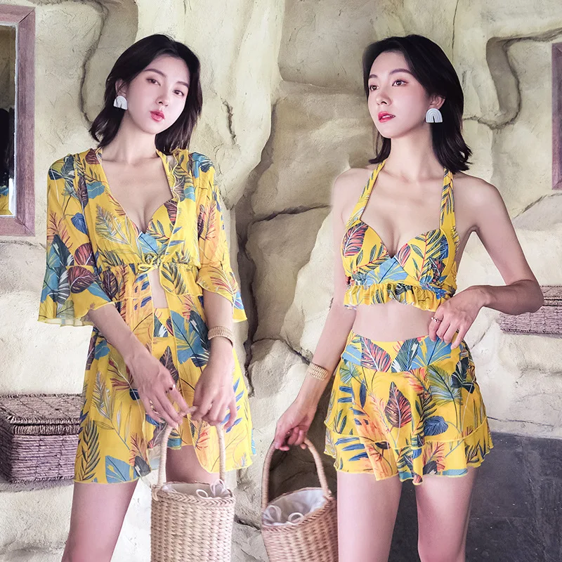 

Three Piece Swimsuit Female 2021 Floral Girls Conservative Tankini Swimsuits Women Quick Dry Spa Bathing Suit Skirt Swimwear XXL