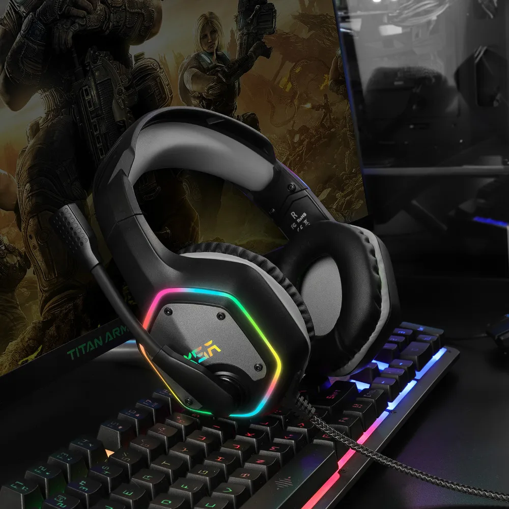 EKSA E1000 7,1 Surround Sound Gaming Headset С микрофоном для PS4/Xbox Один/PC Gamer стерео USB проводных наушников RGB светодиодный светильник