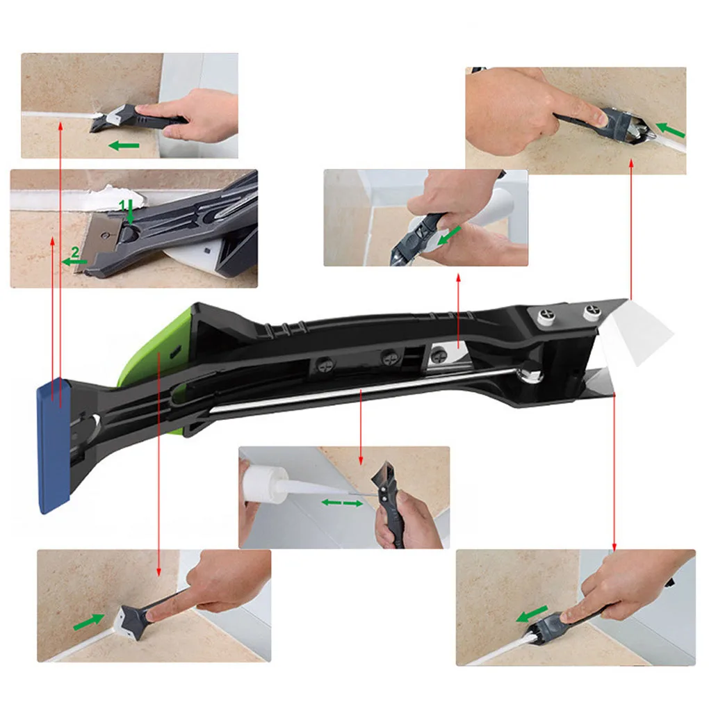 

5-in-1 Caulk Scraper Silicone Sealant Grout Finisher Grout Scraper Smooth Shovel Wall Corner Window Sealant Removal Hand Tool