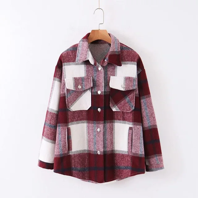 

Famale Clothing Vintage Lapel Pocket Oversize Jacket Coat Fashion Slim Long Sleeve Plaid Jacket Coat Famale Outerwear Chic Top